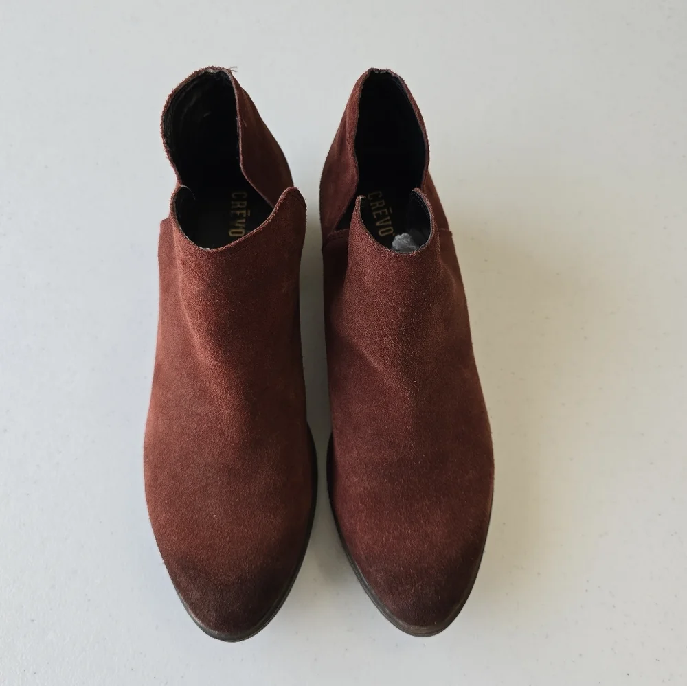 Crevo Womens Leighton Boot Size 9 Red Suede Bootie Block Heel Boho Distressed‎